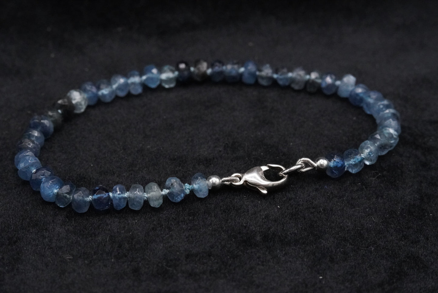 Aquamarine Hand Knotted Silk Bracelet- 7.25”