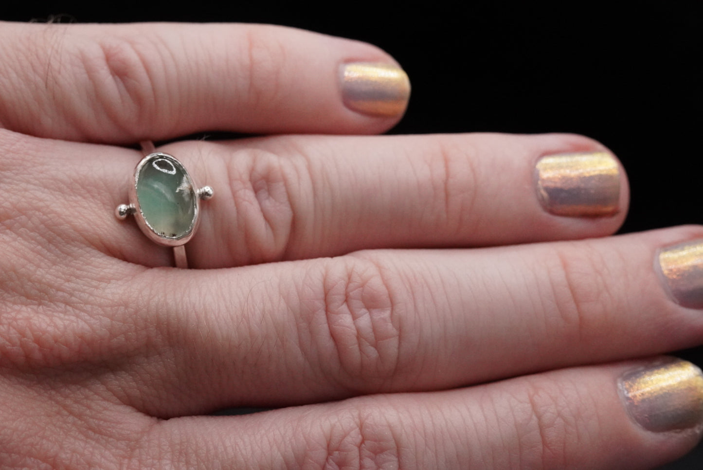 Dual Bead Ring-Chrysoprase-Size 8