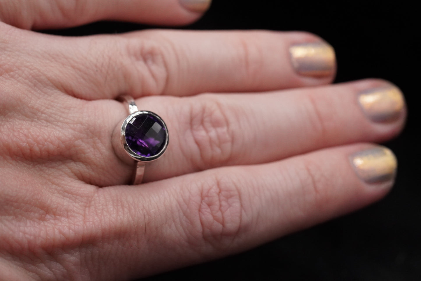 Button Ring-Amethyst-Size 9