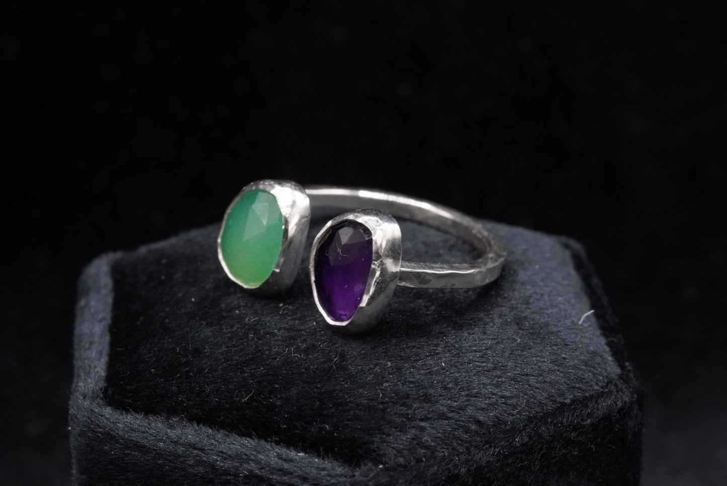 Twin Ring- Chrysoprase and Amethyst, size 7.5