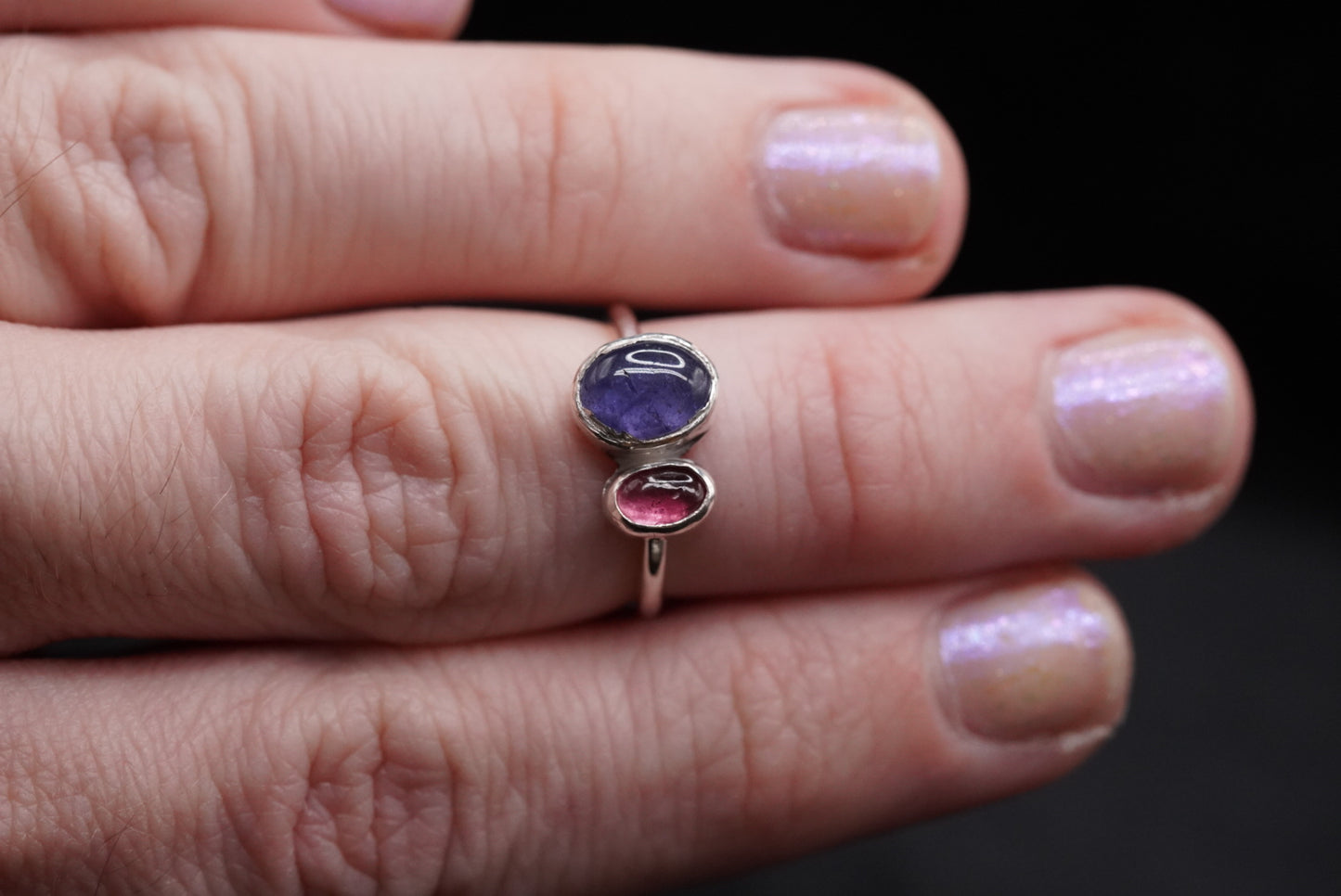 Dual Ring - Tanzanite + Pink Tourmaline - Size 6