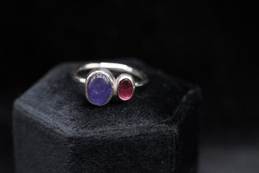 Dual Ring - Tanzanite + Pink Tourmaline - Size 6