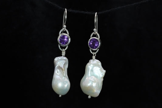 Amethyst Baroque Pearl Earrings
